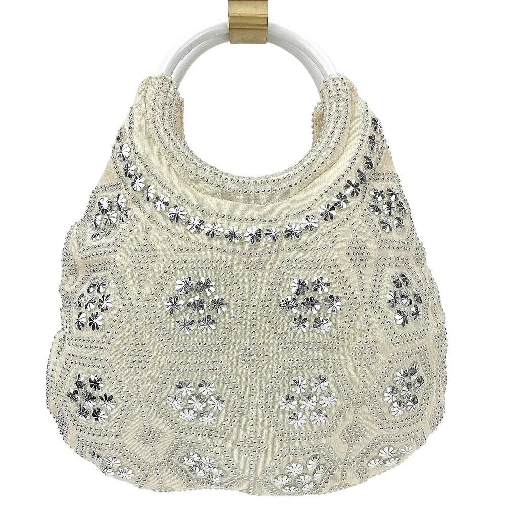 Vintage 80s 11x13 Starburst Round Handle Purse Handbag Wedding Summer Coastal